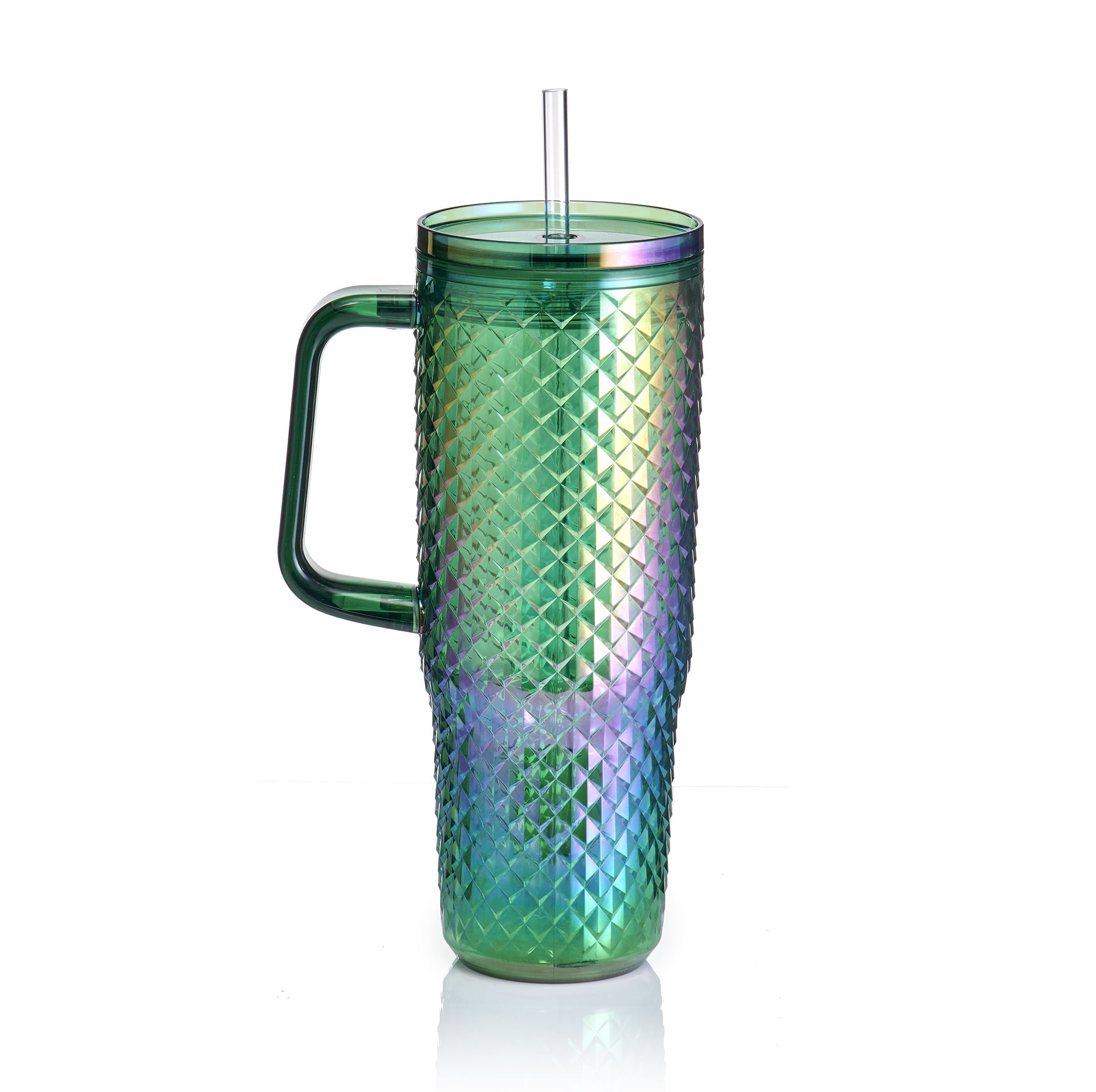 Mainstays 30oz Textured Tumbler with Straw and Handle, Diamond 