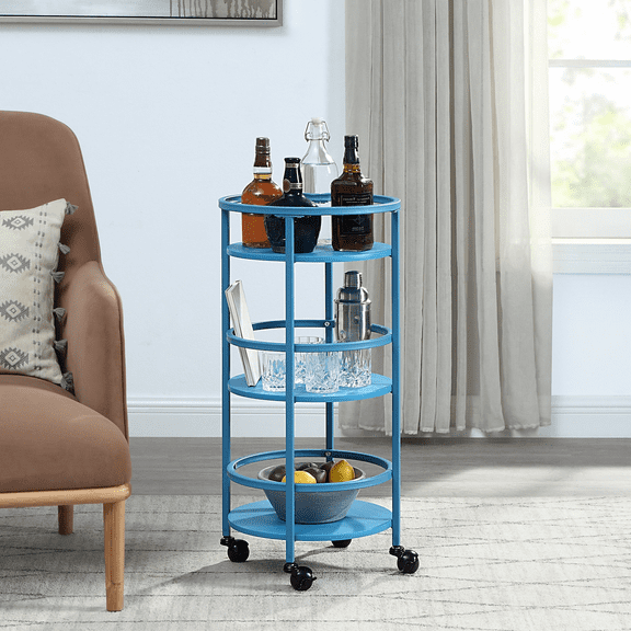Mainstays  32" 3-Tier Rolling Round Kitchen Bar Storage Cart, Blue