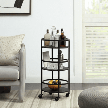 Mainstays 32"  3-Tier Rolling Round Kitchen Storage Bar Cart, Black