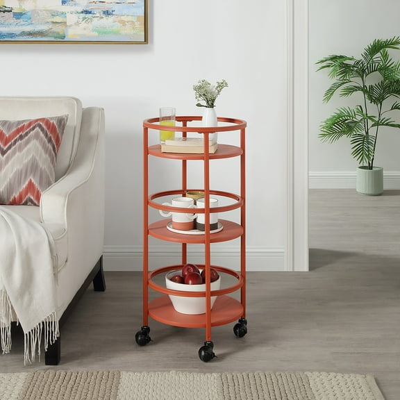 Mainstays  32" 3-Tier Rolling Round Kitchen Storage  Bar Cart, Red