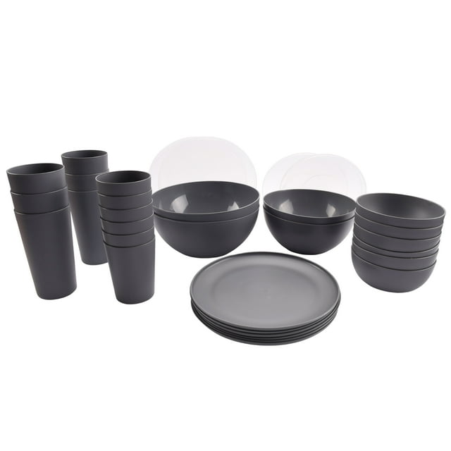 Mainstays 32Piece Plastic Dinnerware Bundle Set, Gray