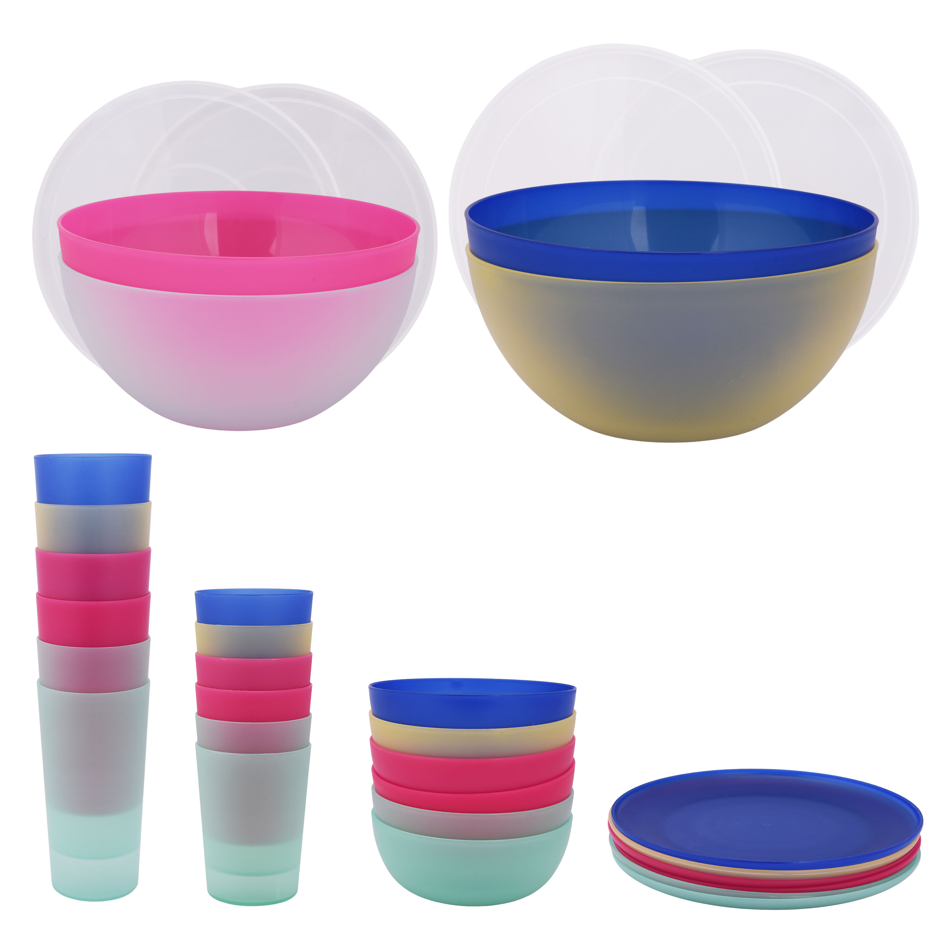 Mainstays 32-Piece Round Plastic Dinnerware Bundle Set, Multicolor - image 1 of 24