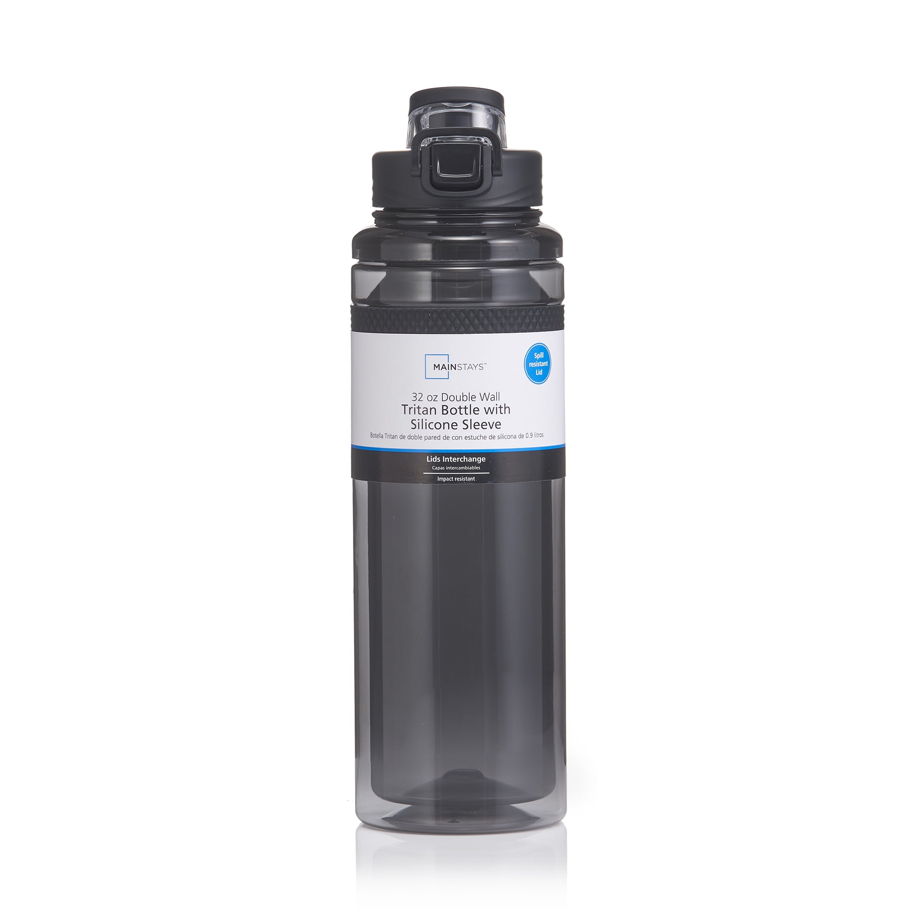 Mainstays 32 oz Clear and Black Shaker Bottle with Wide Mouth and