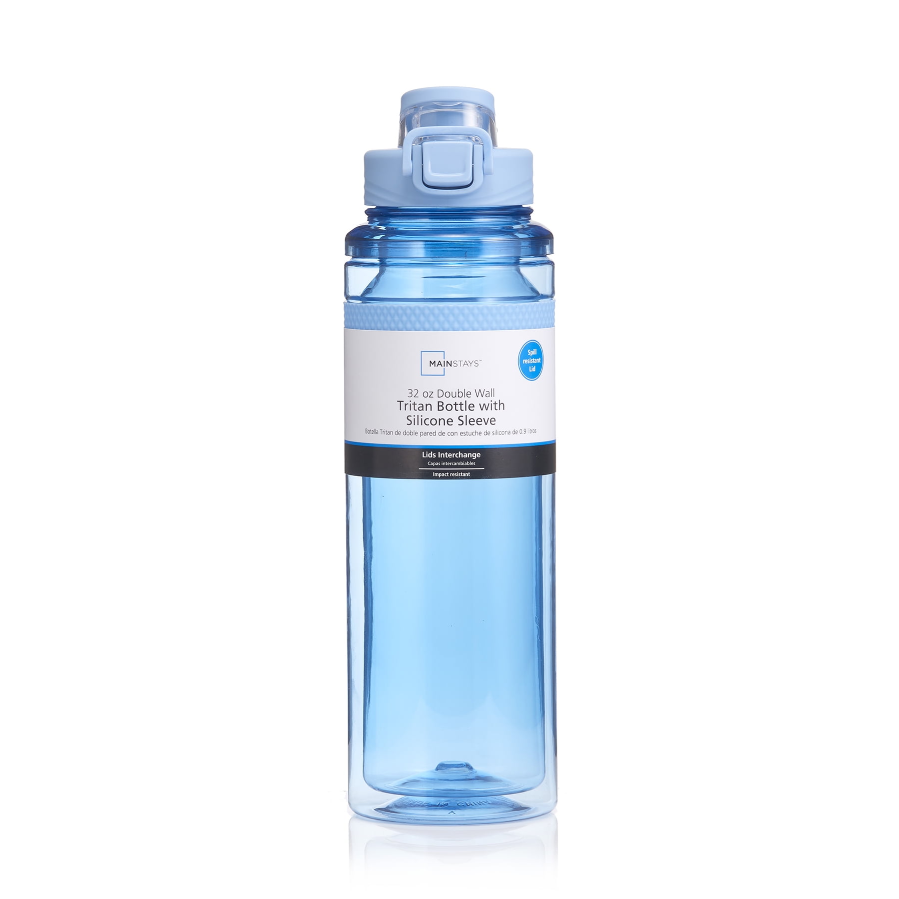 Mainstays 32 oz Blue Essence Solid Print Plastic Water Bottle with