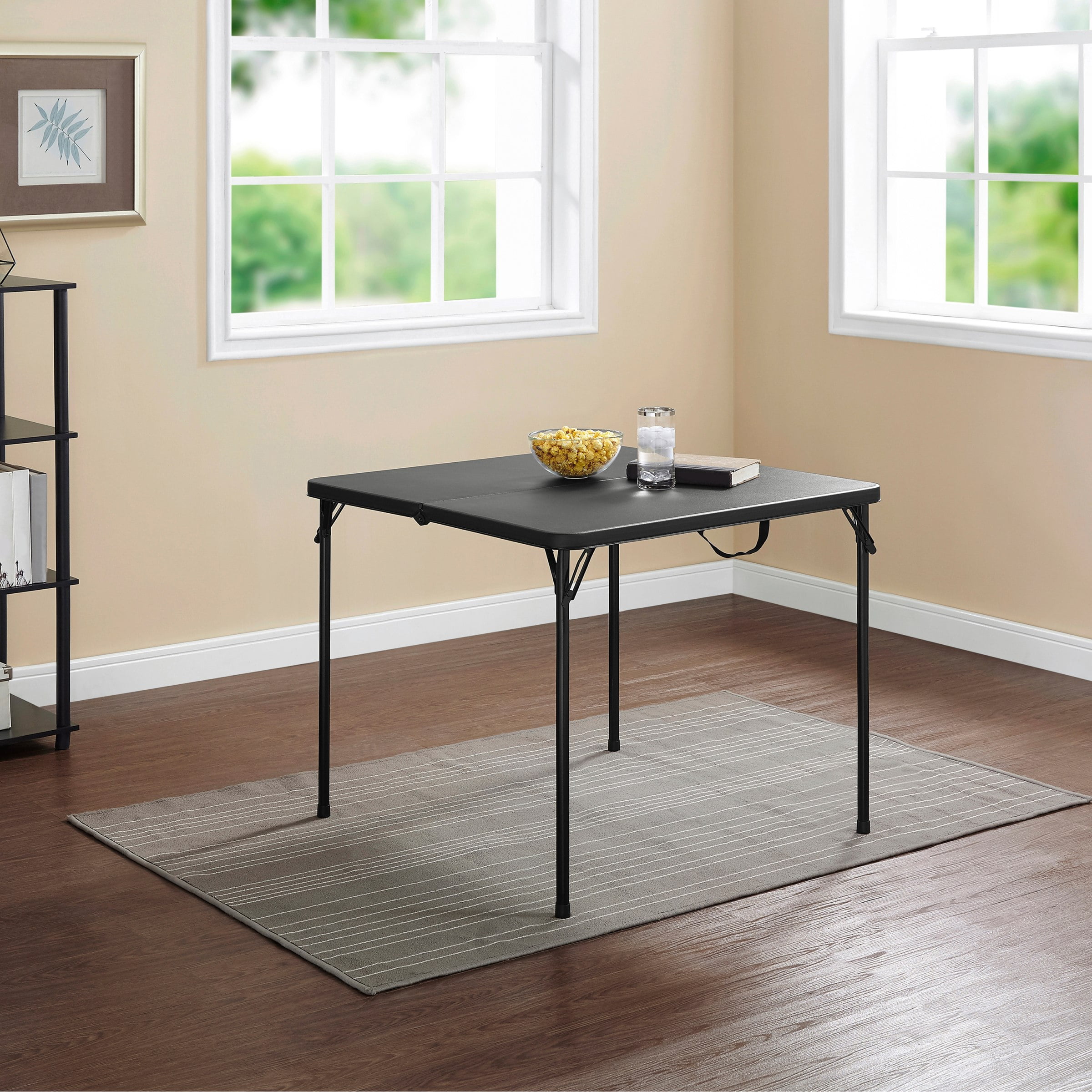 Mainstays 40L x 20W Plastic Adjustable Height Fold-in-Half Folding Table, Rich Black