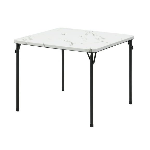 Mainstays 34inch Straight Top Folding Table, Card Table, Marble White