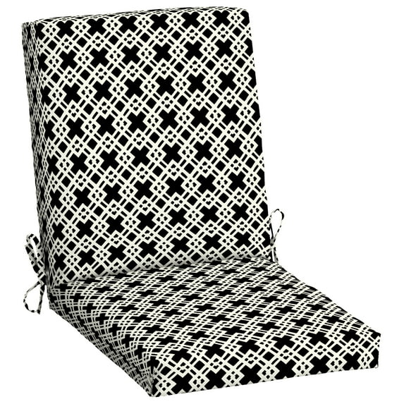 Mainstays 37" L x 19.5" W Black & White Lattice 1 Piece Rectangle Outdoor Chair Cushion