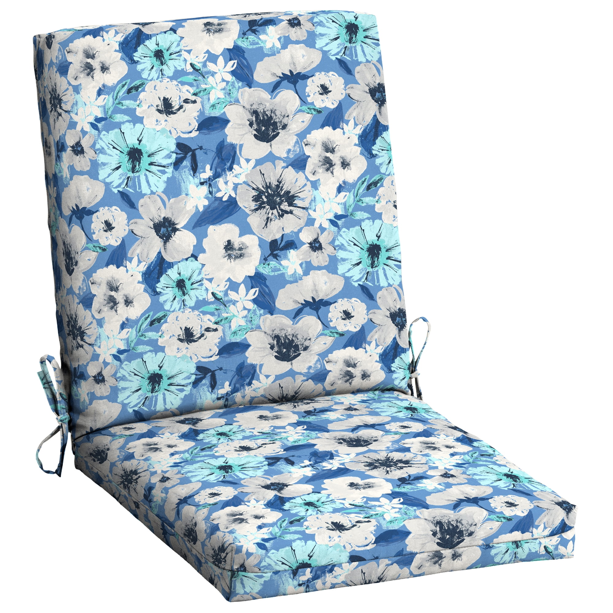 Mainstays 37" L x 19.5" W Blue Floral 1 Piece Rectangle Outdoor Chair Cushion