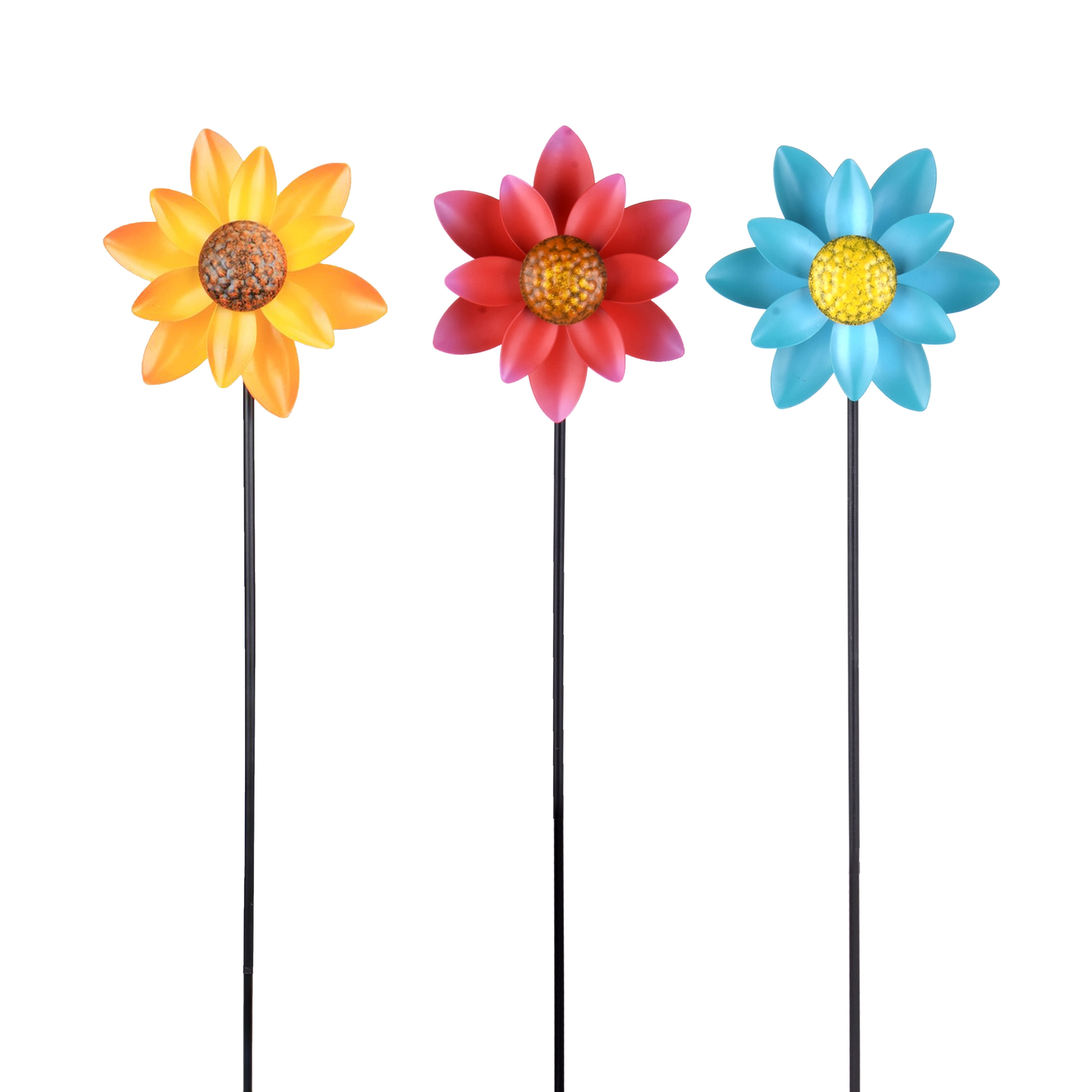 Mainstays 3PK Outdoor Dual Blue/Yellow/Red Flower 31.9"H Metal Wind