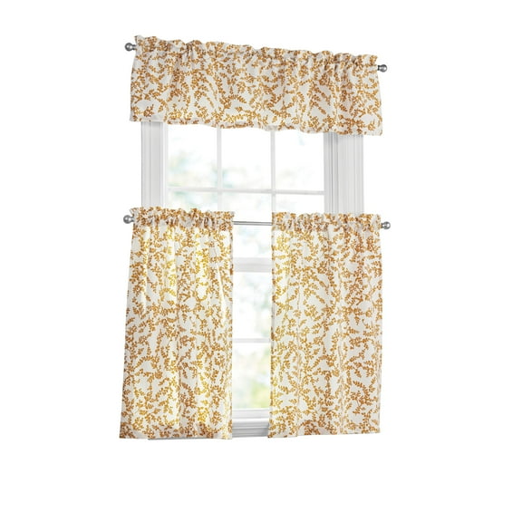 Mainstays 3 Pieces Printed Tier Sets Floral Botanical, Recycled Polyester, BCI Cotton, 56"W x 14"L, Indoor Curtain, Adult