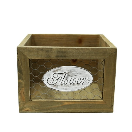 Mainstays 4.3" Multipurpose Washed Brown Wood Crate with Chicken Wire, Modern and Simple Stylish Design