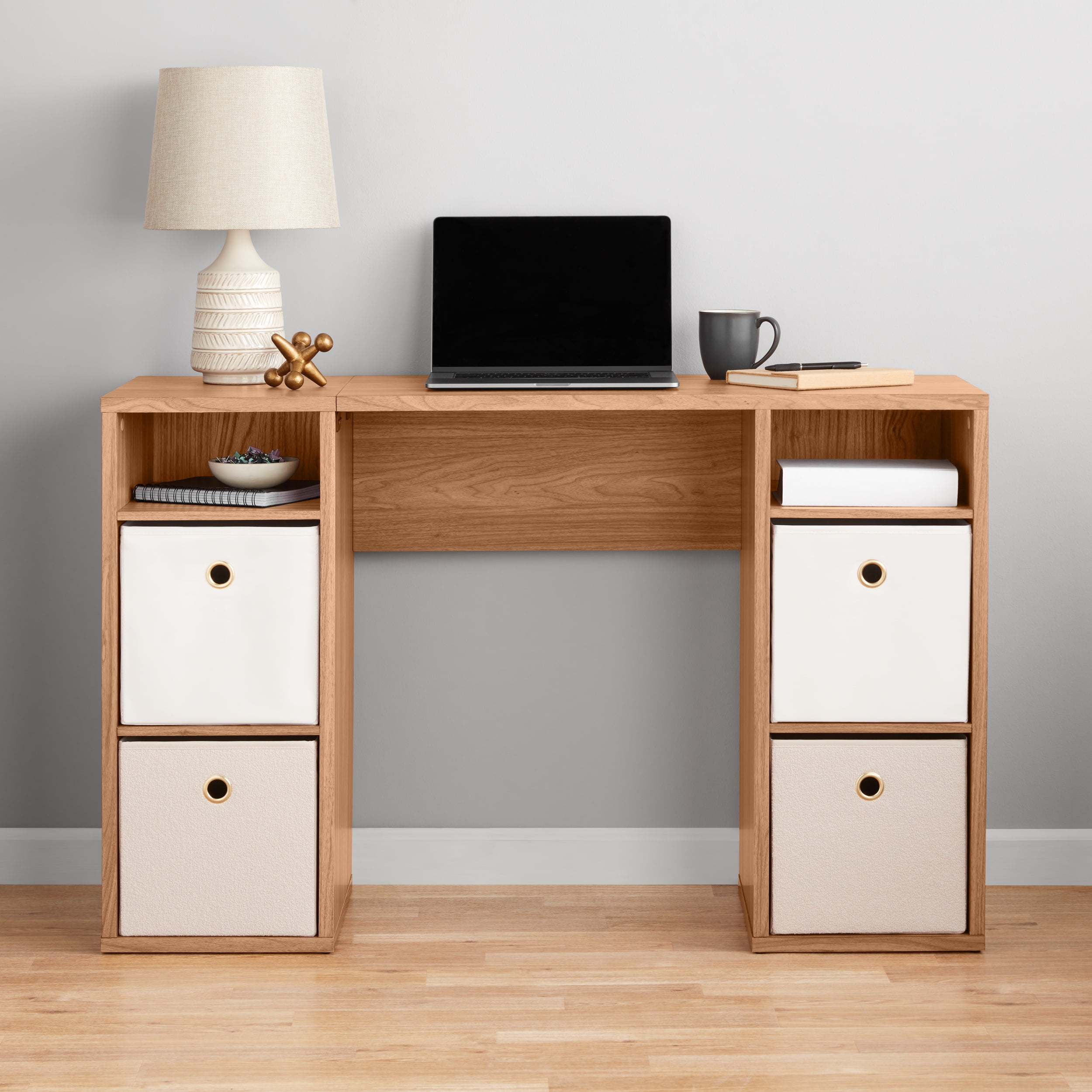 Mainstays 4 Cube Storage Desk Warm Walnut Walmart