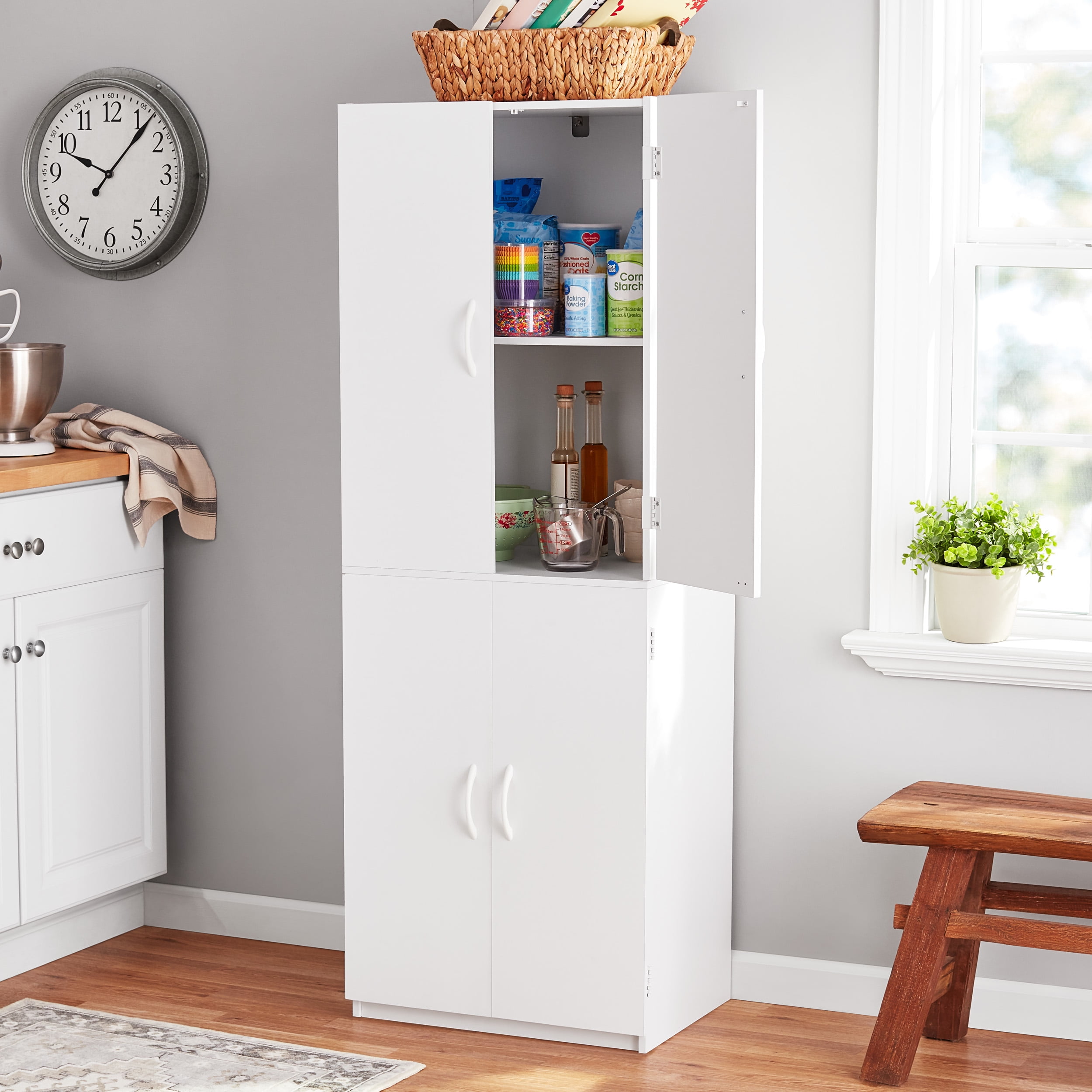 White Washed Cabinet with 2 Drawers and 4 Basket - Bed Bath