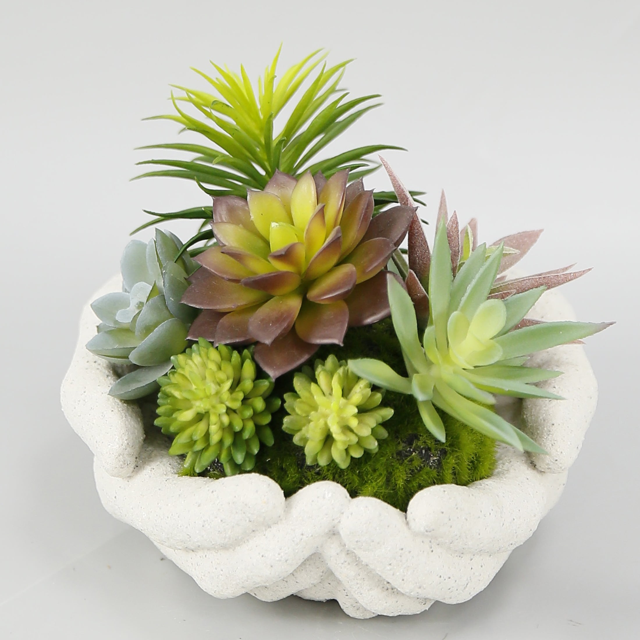 Mainstays 4\" Mixed Faux Succulent Arrangement in Ceramic Hands Pot, White