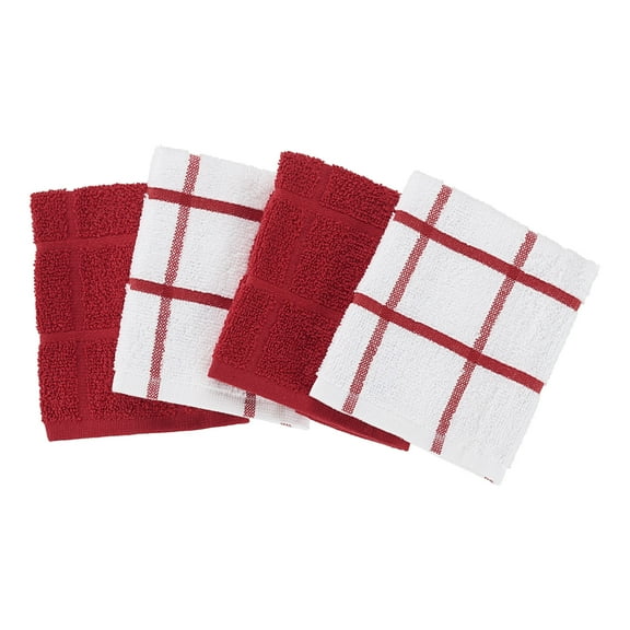 Mainstays 4-Pack 12”x12” Woven Kitchen Dish Cloth Set, Red Sedona