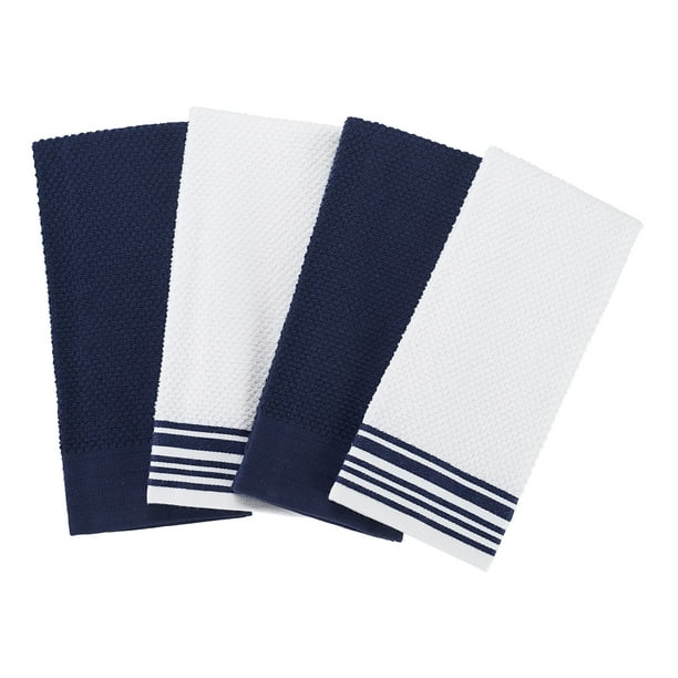 Mainstays 4Pack 16”x26” Woven Kitchen Towel Set, Navy Blue
