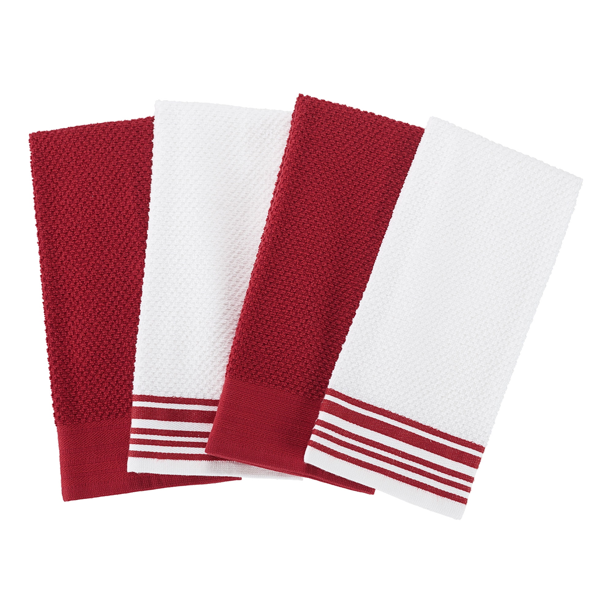 Hand Woven Hache Dish Towel with Dish Cloth | Red & White Stripes with Red  Border