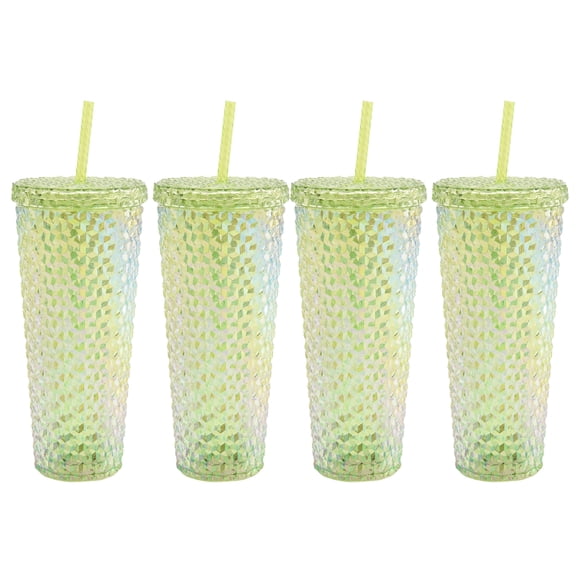 Mainstays 4-Pack 26-Ounce Acrylic Texture Tumbler with Straw, Iridescent Green