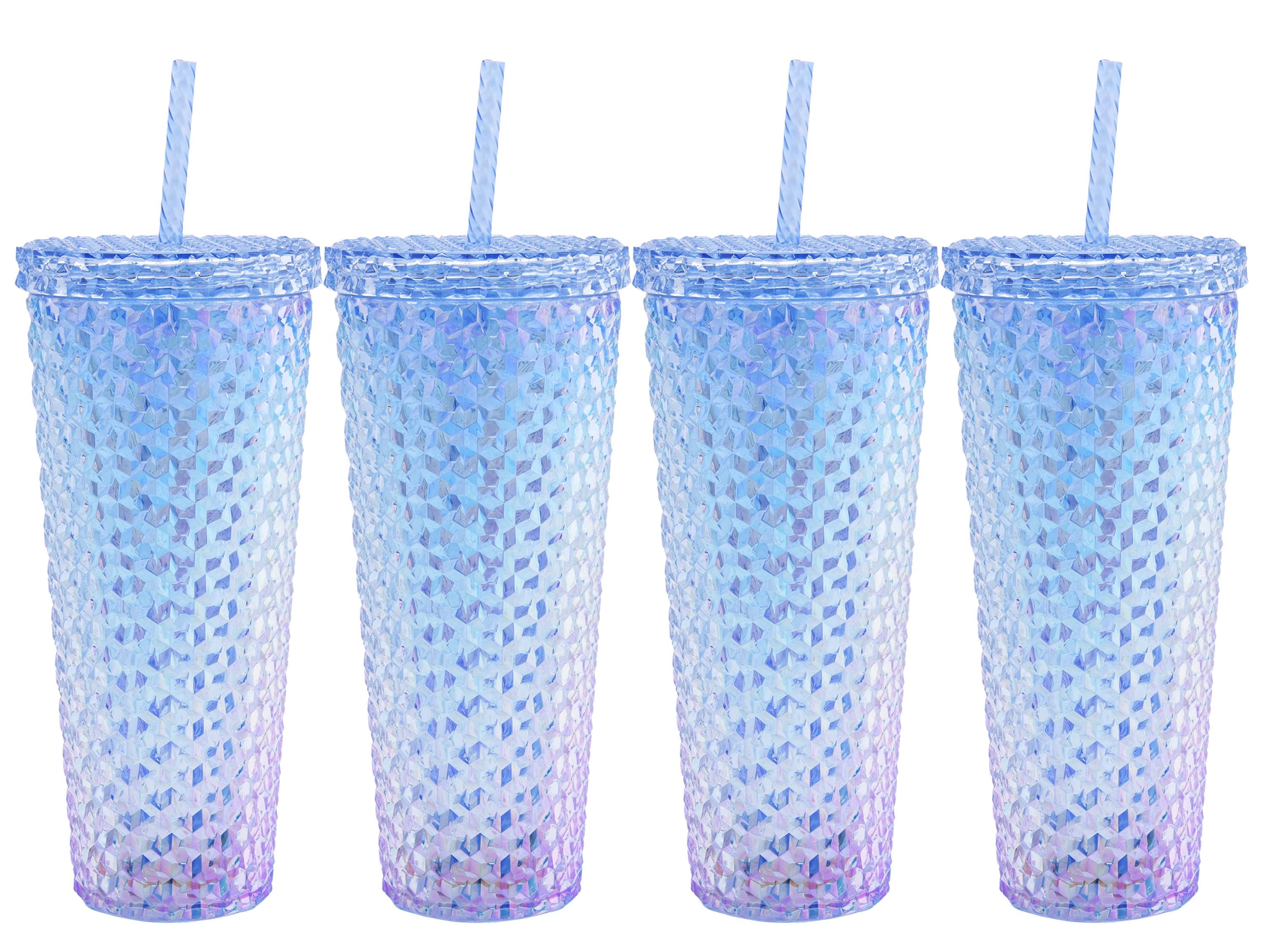 Mainstays 4-Pack 26-Ounce Acrylic Textured Tumbler with Straw, Iridescent  Pink 