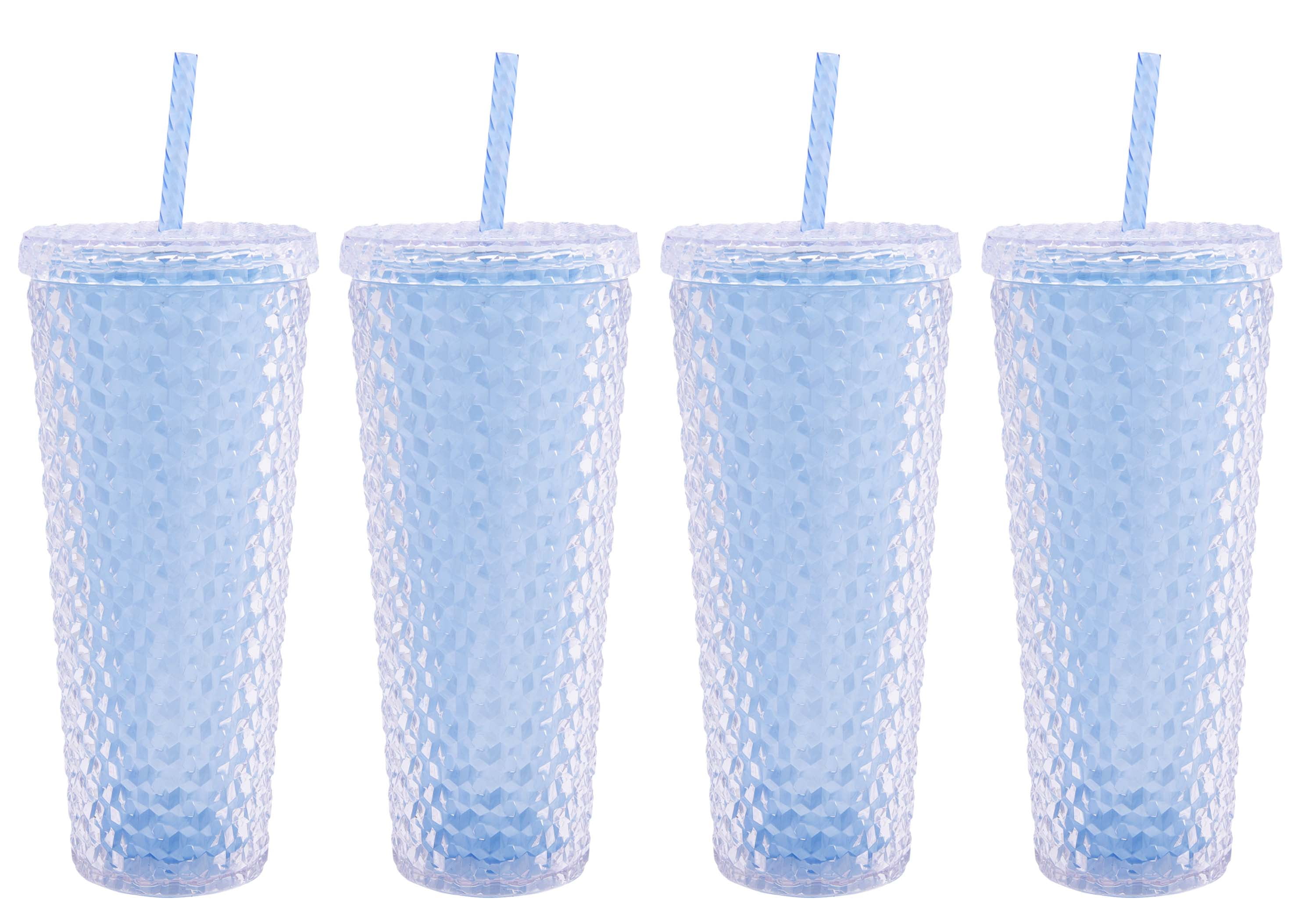 Mainstays 4-Pack 26-Ounce Textured Tumbler with Straw, Matte Blue