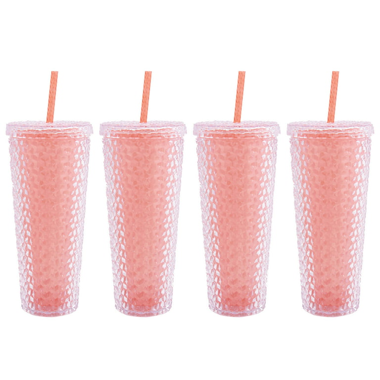 Mainstays 4-Pack 26-Ounce Acrylic Textured Tumbler with Straw, Iridescent  Pink 