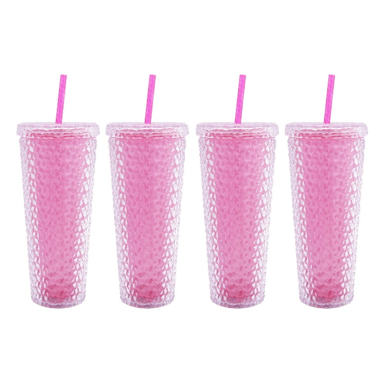 Mainstays 4pk 26oz DW As Plastic Soft Touch Textured Tumbler with Straw, Pink, Size: One Size