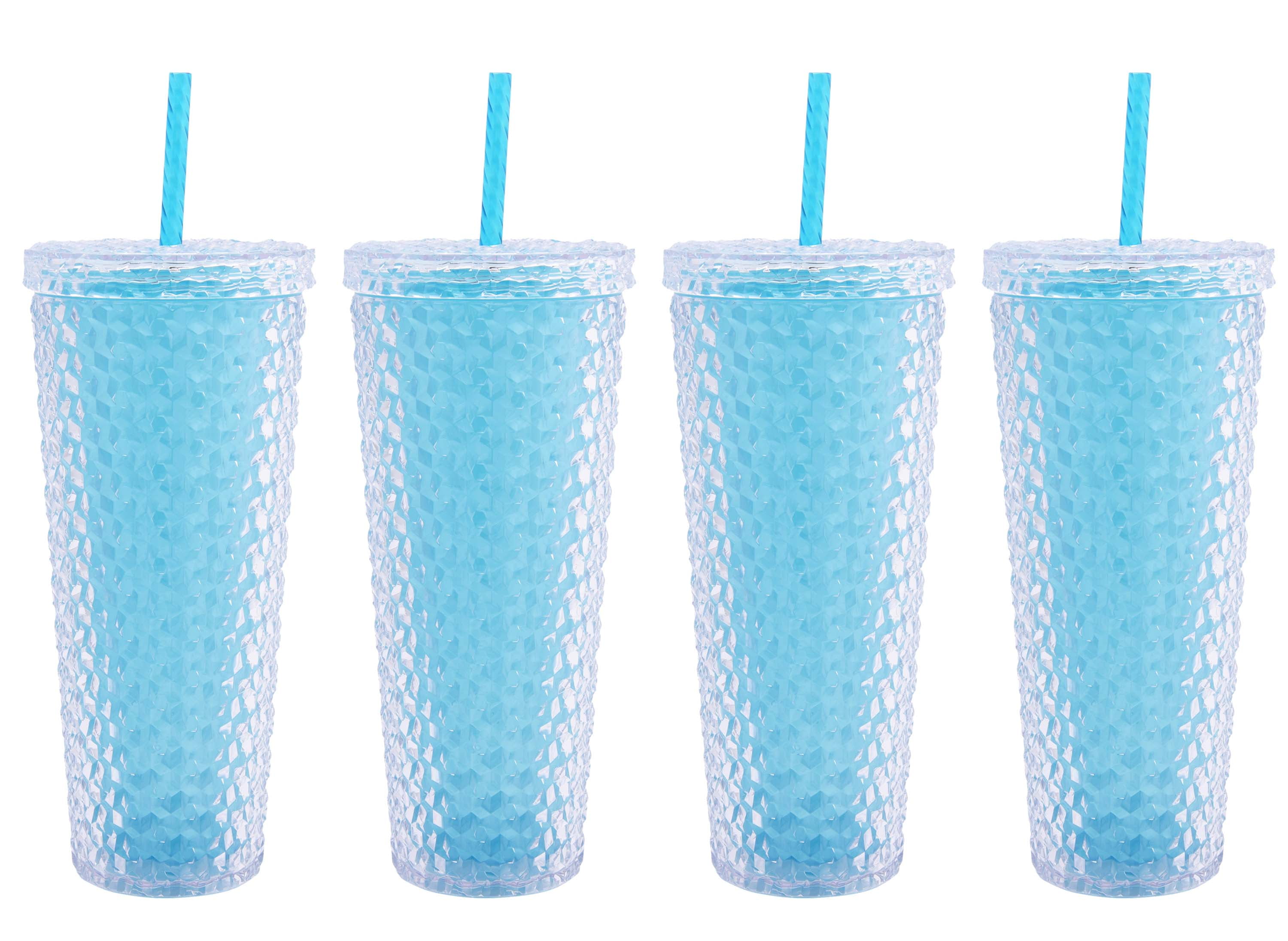 Mainstays 4-Pack 26-Ounce Color Changing Textured Tumbler with Straw, Teal, Size: One Size