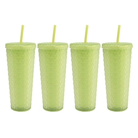 Mainstays 4-Pack 26-Ounce Textured Tumbler with Straw, Matte Green