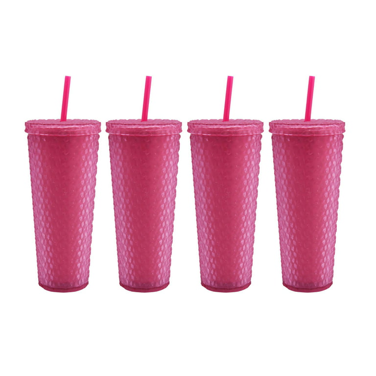 Mainstays 4-Pack 26-Ounce Textured Tumbler with Straw, Matte Pink