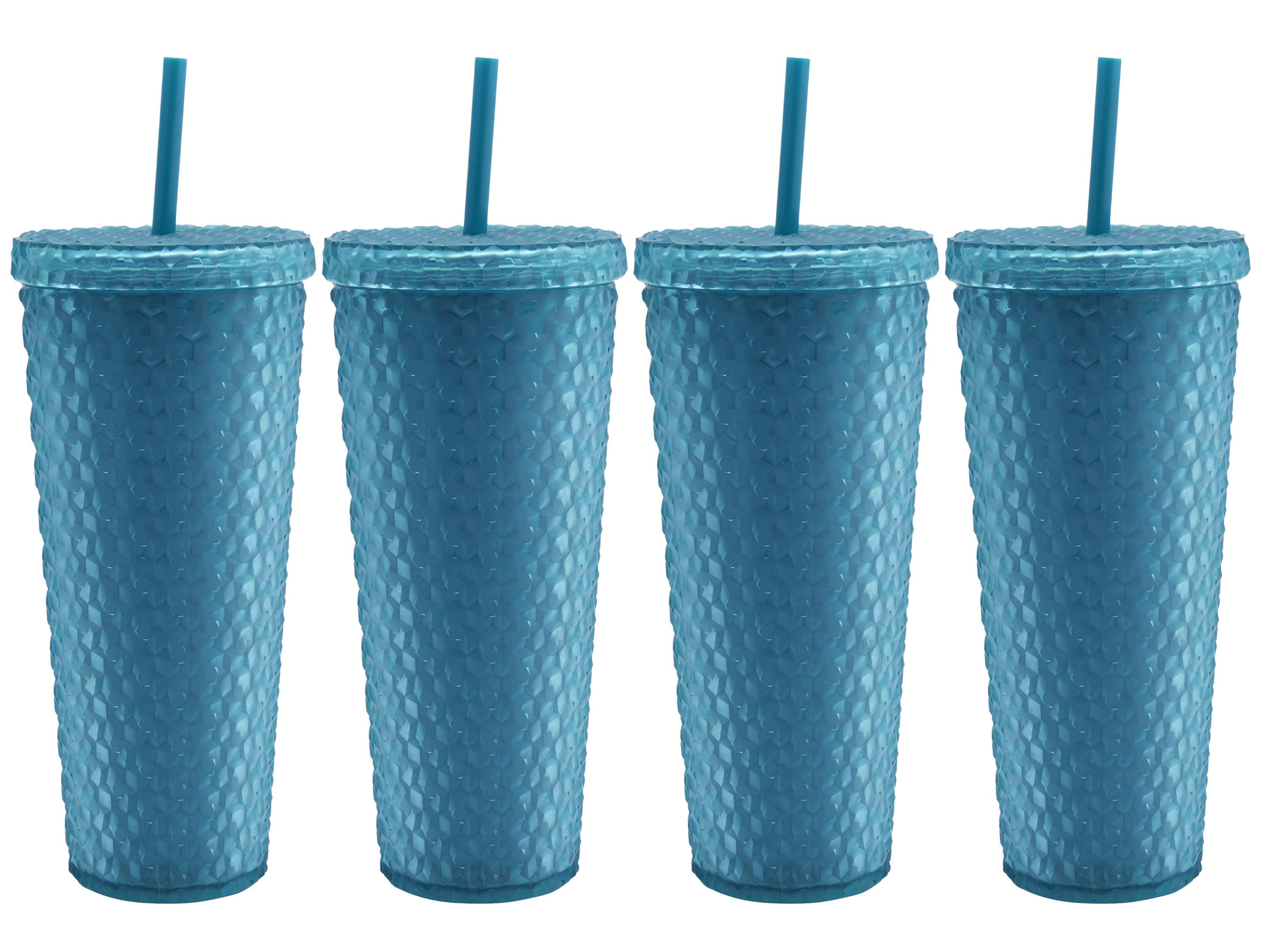 Mainstays 4-Pack 26-Ounce Textured Tumbler with Straw, Matte Blue 