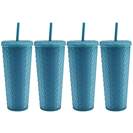 Mainstays 4-Pack 26-Ounce Textured Tumbler with Straw, Matte Teal