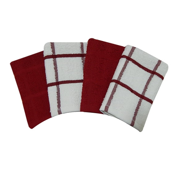 Mainstays Red Cotton Kitchen Dish Cloth Set, 4 Count
