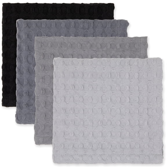 Mainstays 4-Pack Waffle Dishcloth Set, 100% Cotton, Gray, 12 in x 12 in