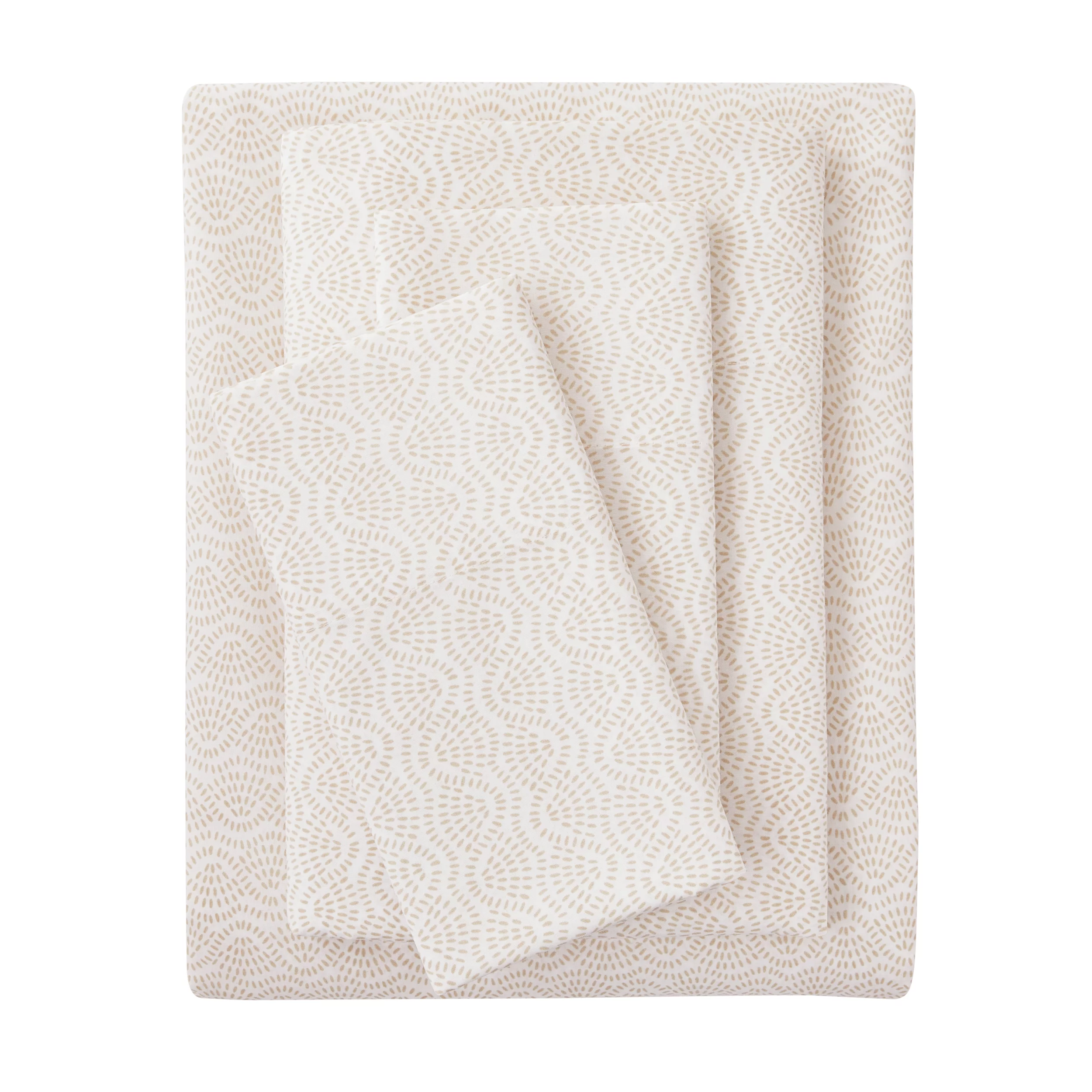 Queen Beige Floral Percale Polyester Sheet Set