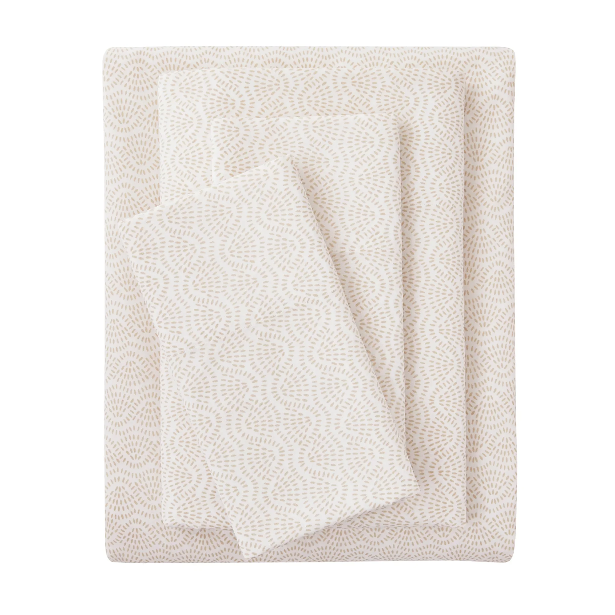 Mainstays 4-Piece Easy Care Sheet Set, Beige Geo, Queen