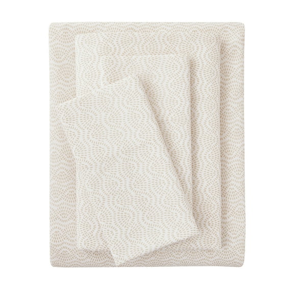 Mainstays 4-Piece 300 Thread Count Beige Geo Cotton Blend Sheet Set, Queen