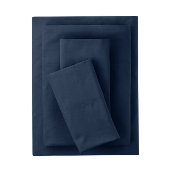 Mainstays 4-Piece 300 Thread Count Blue Cove Cotton Blend Percale Bed Sheet Set, Full