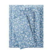 Mainstays 4-Piece 300 Thread Count Blue Floral Print CVC Cotton Blend Bed Sheet Set, Queen (Adult)