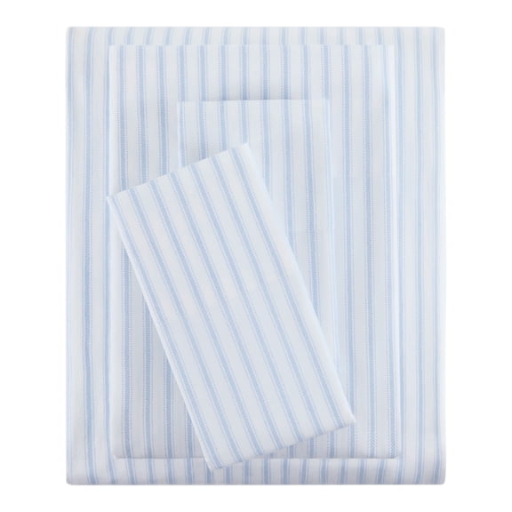 Mainstays 4-Piece 300 Thread Count Blue Stripe Cotton Blend Bed Sheet Set, Queen