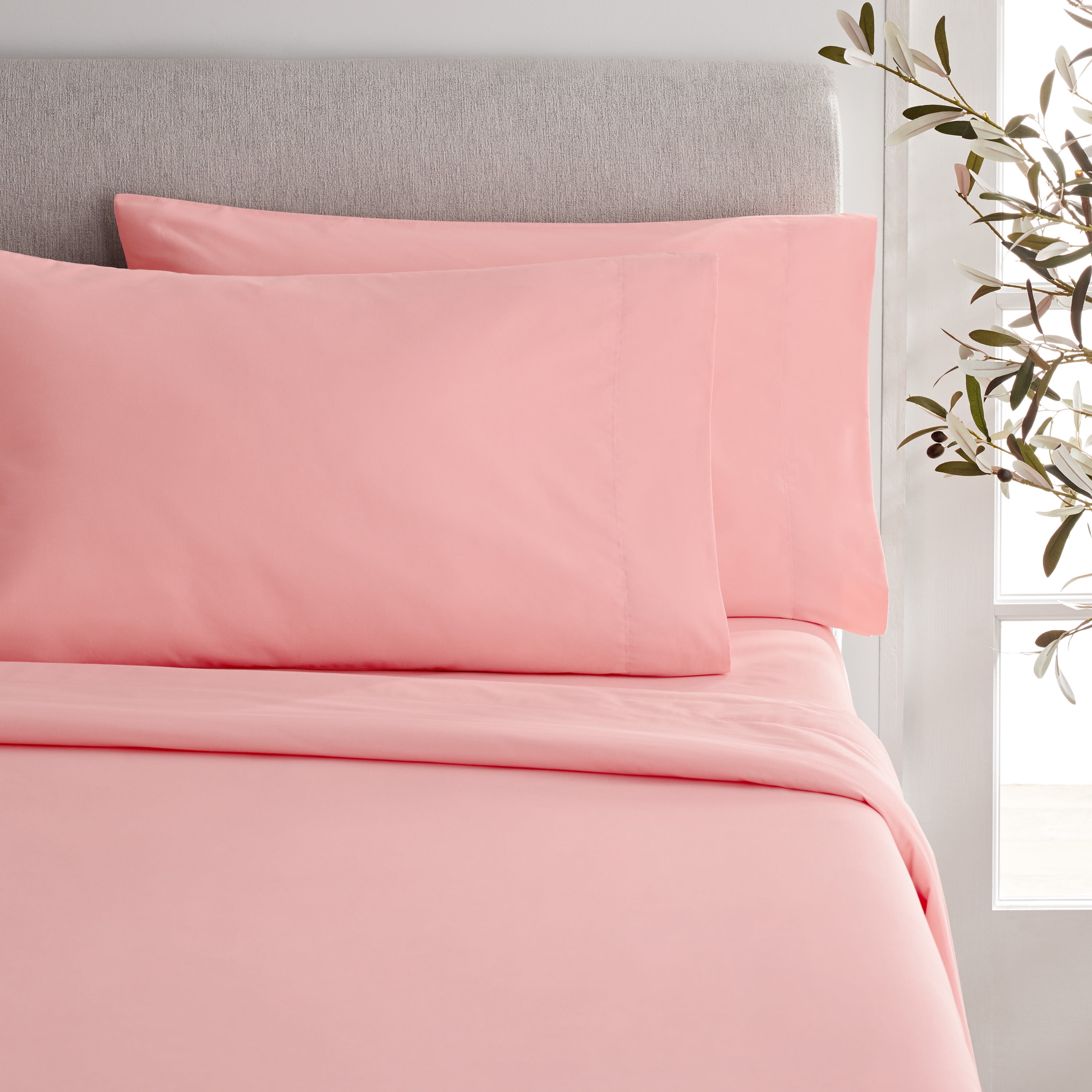 Mainstays 4-Piece 300 Thread Count Easy Care Percale Bed Sheet Set, Blush, Full