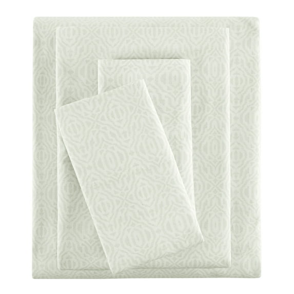 Mainstays 4-Piece 300 Thread Count Green Geo Cotton Blend Bed Sheet Set, King