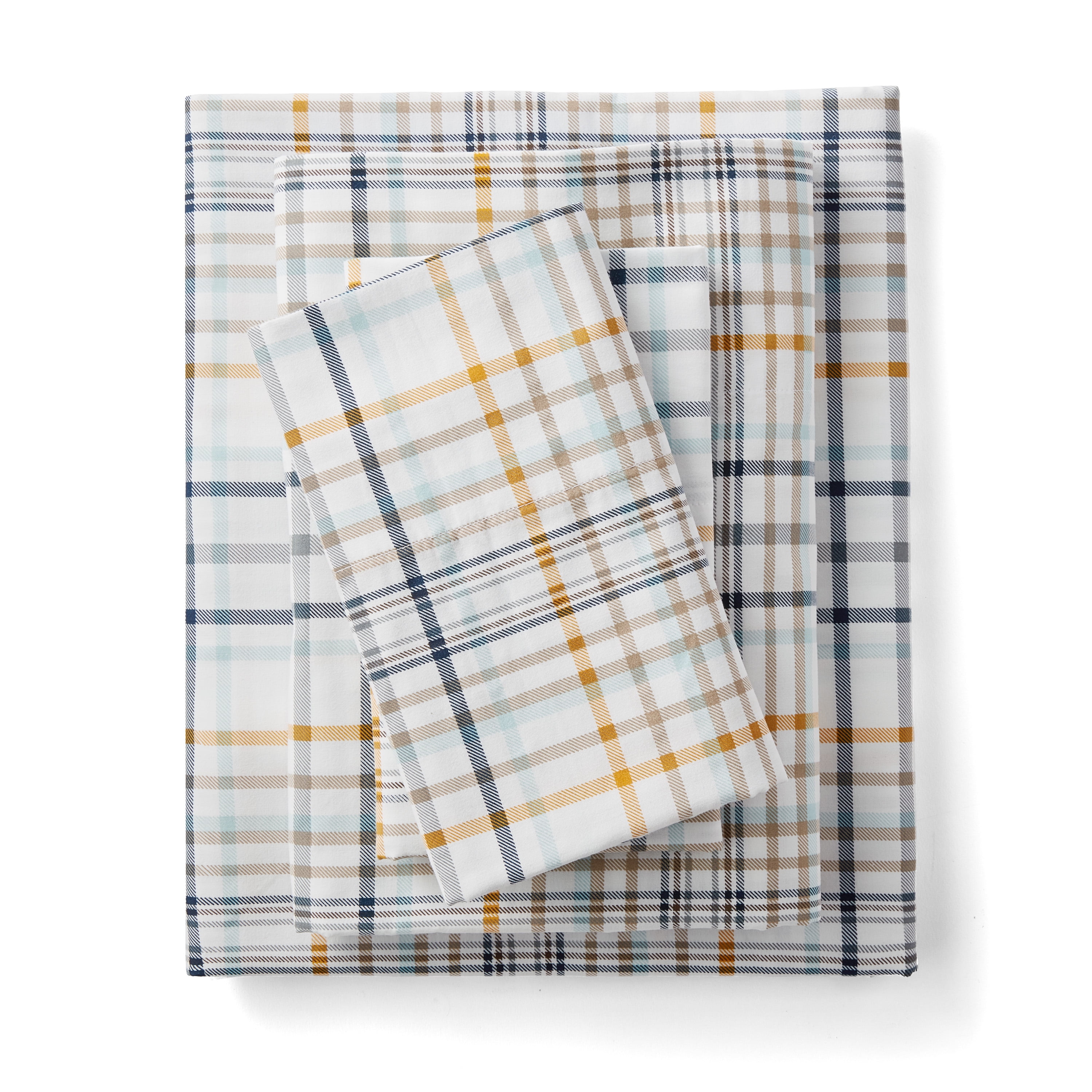 Mainstays 4Piece 300 Thread Count Plaid CVC Bed Sheet Set, Queen