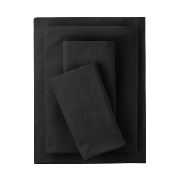 Mainstays 4-Piece 300 Thread Count Rich Black CVC Cotton Blend Sheet Set, Full – Adults, Teens & Tweens - Soft Hand Feel