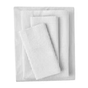 Mainstays Easy Care 4-Piece Percale Bed Sheet Set, Silver Stripe, Queen, 300 Thread Count