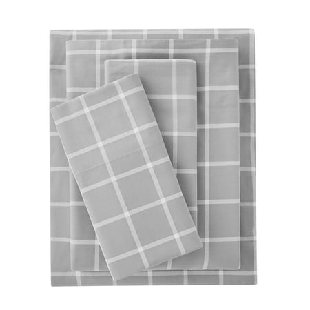 Mainstays 4-Piece 300 Thread Count Silver Windowpane CVC Cotton Blend Bed Sheet Set, Full