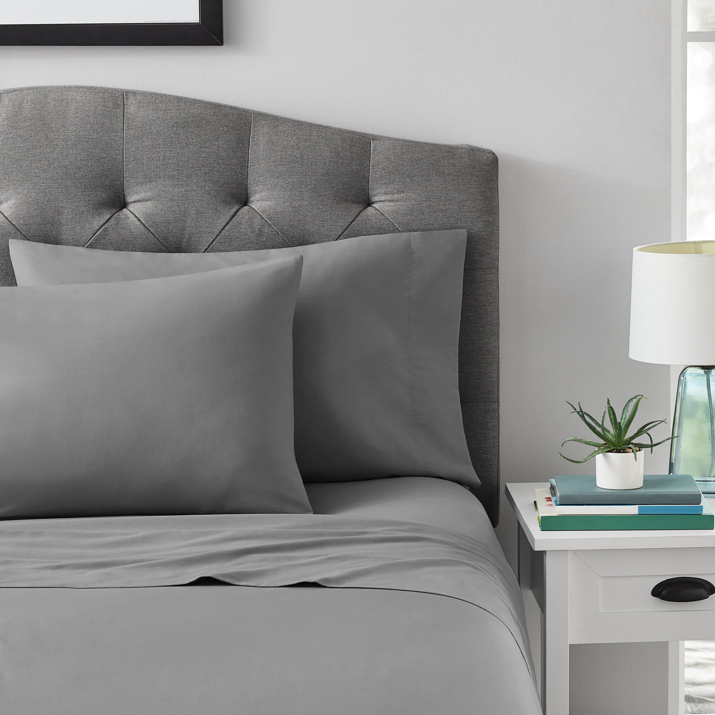 Mainstays 4Piece 300 Thread Count Solid SoothingGray CVC Cotton Blend