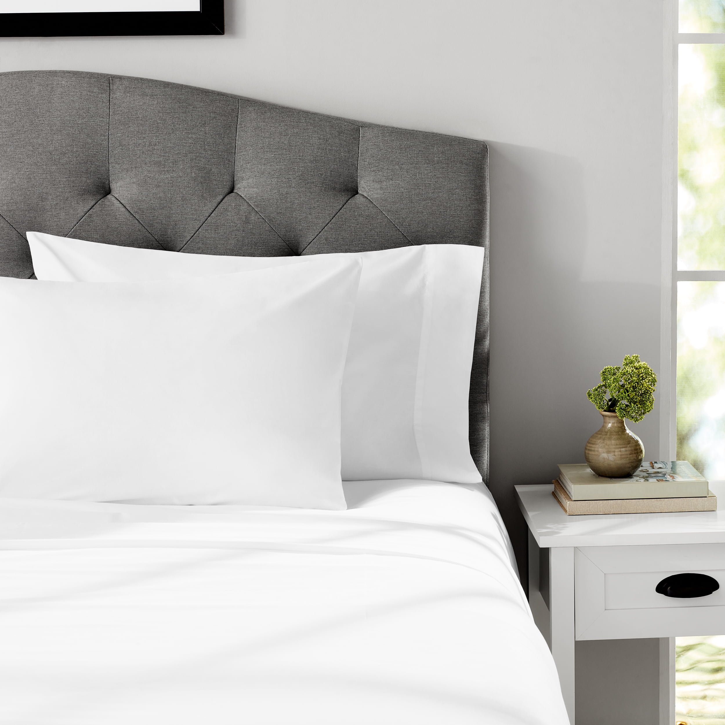 Basics Cotton Jersey 4-Piece Bed Sheet Set, Queen, Light Gray, Solid