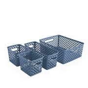 Mainstays 4-Piece Blue Decorative Plastic Storage Basket Set, 14 in x 11.6 in x 5.3 in