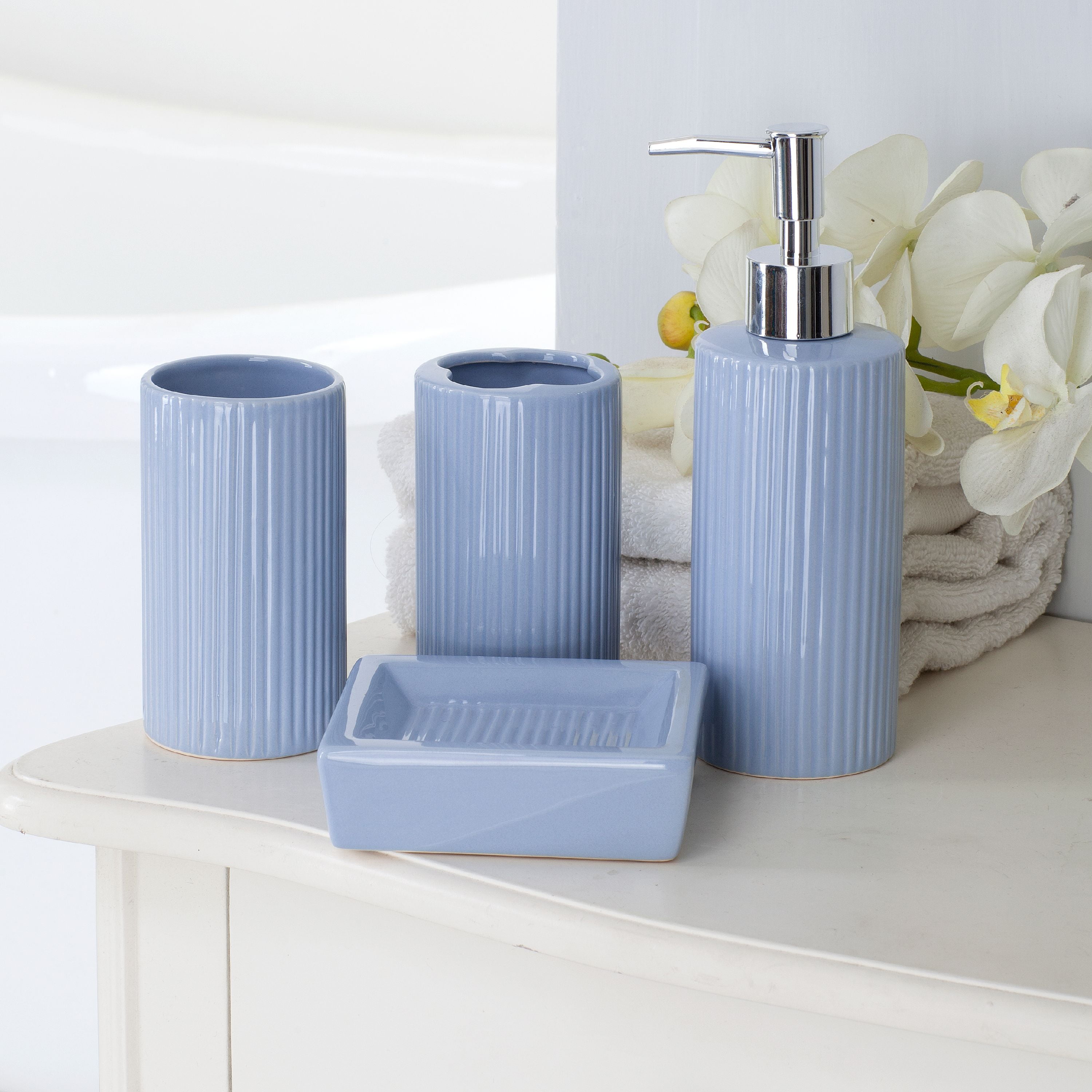 Mainstays 4Piece Ceramic Bath Accessory Set, Blue
