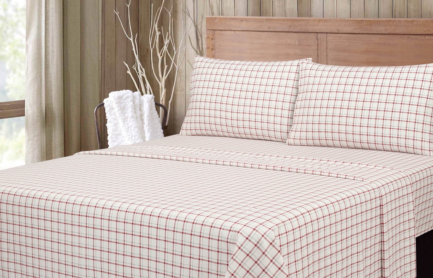 Mainstays 4Piece Flannel Sheet Set, Red Plaid, King
